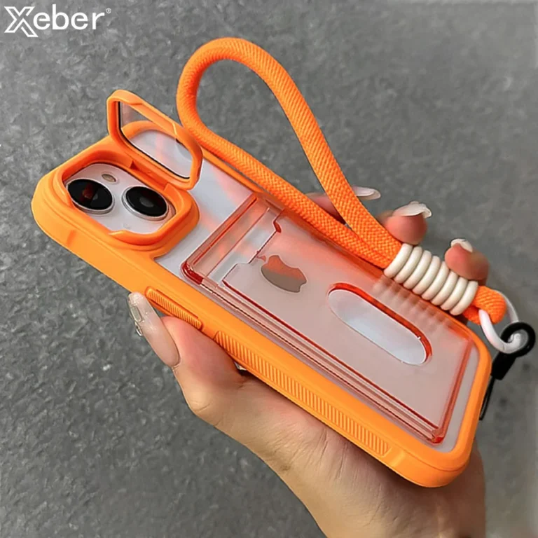 | Wholesale Price at Gaffar India Wrist Strap with Camera Stand Card Holder Shockproof Phone Case For iPhone 17 15 11 12 13 14 16 Pro Max Plus Transparent Cover