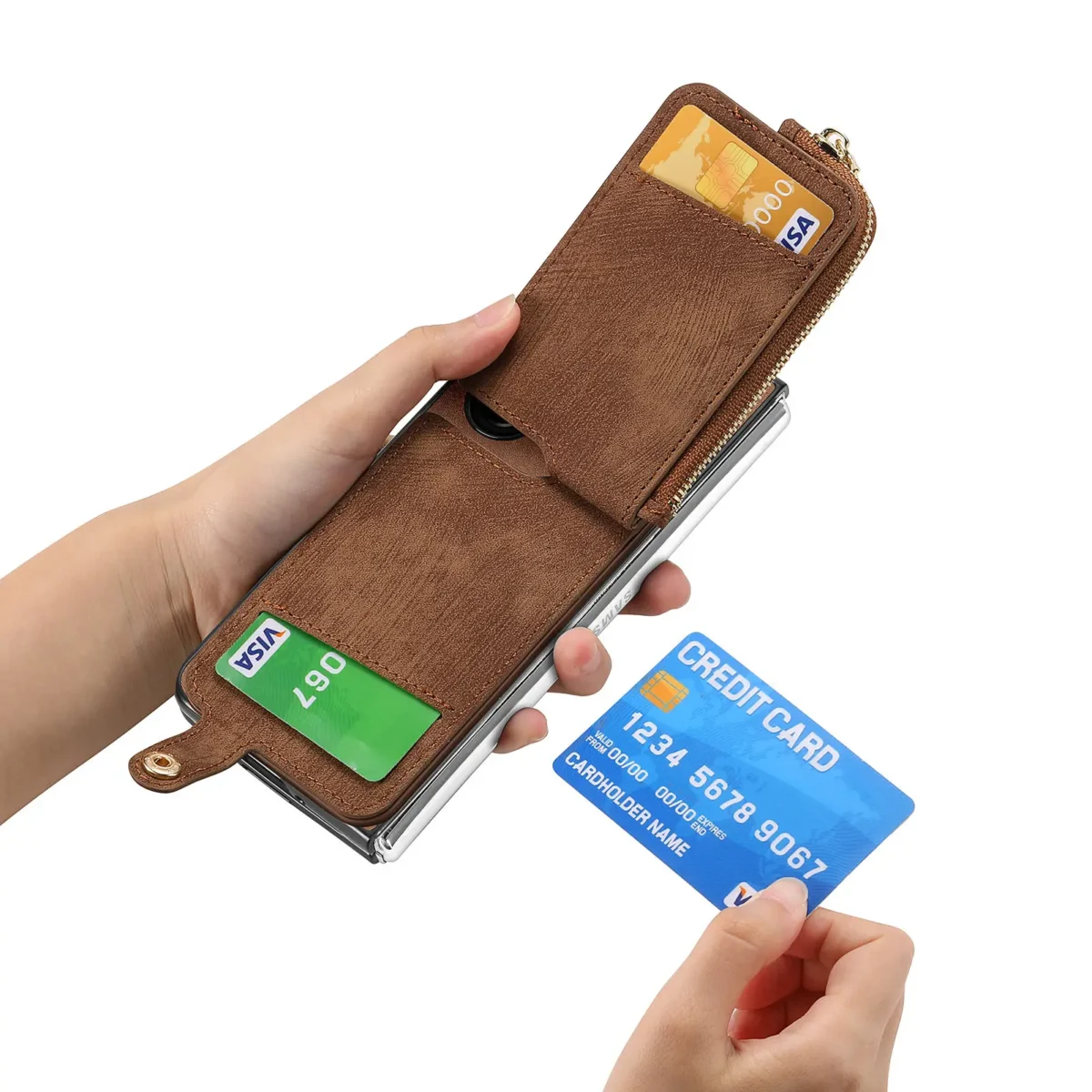 Zipper Vertical Cards Solt Leather Wallet For Z Fold 5 5g Fold5 Zfold5 Bag Ring Holder Purse Pocket Cover Funda - Image 4