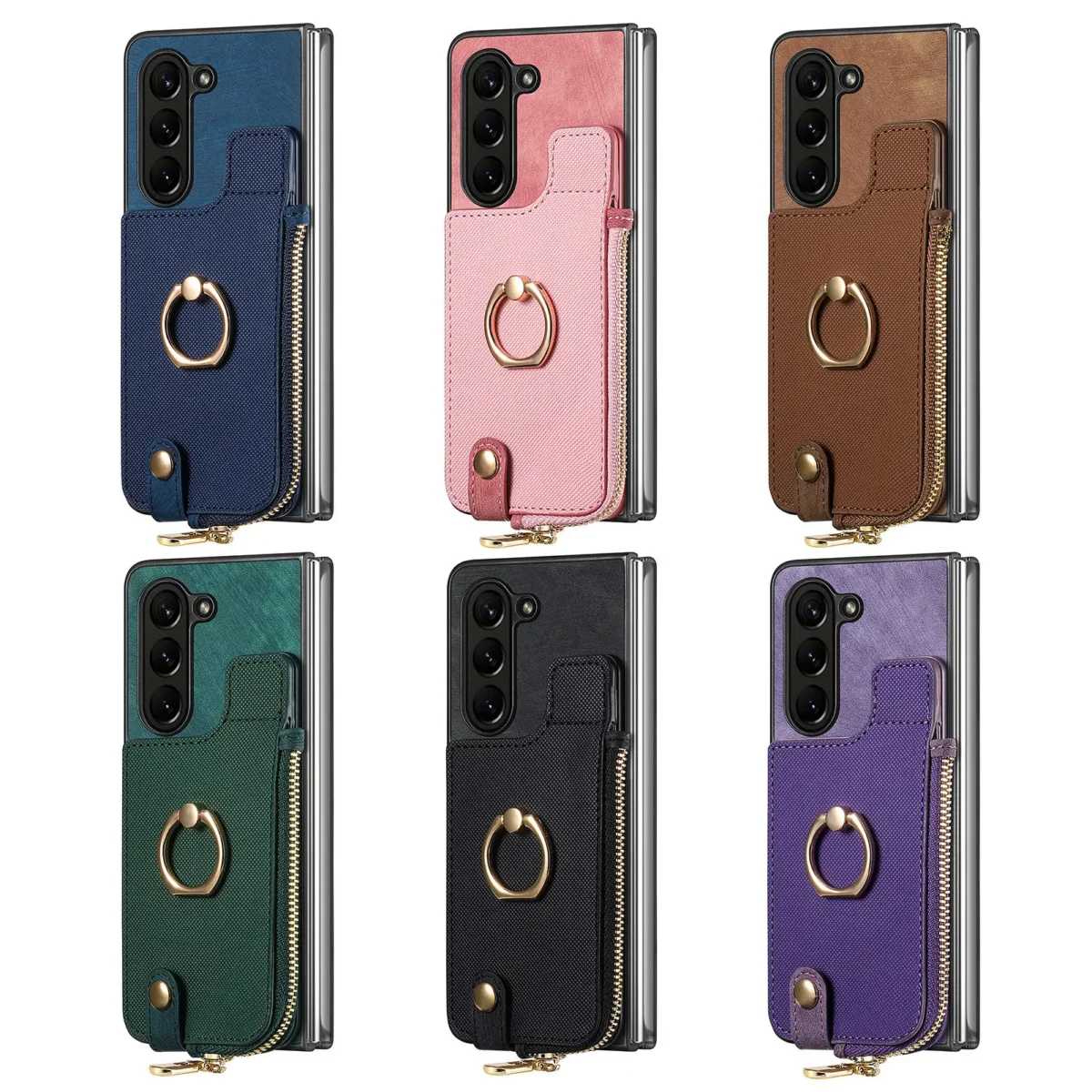 Zipper Vertical Cards Solt Leather Wallet For Z Fold 5 5g Fold5 Zfold5 Bag Ring Holder Purse Pocket Cover Funda - Image 5