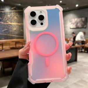 Luxury Magsafe Laser Dazzling Armor Phone Case For iPhone 17 16 15 14 13 Pro Max Wireless Charging Dual Layer Protection Cover