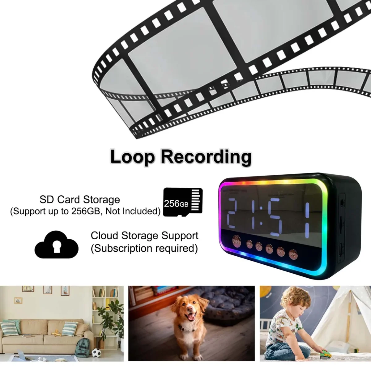 4K Clock Camera with Bluetooth Speaker, WiFi, Motion Detection, App Control, Alarm & Temp Display – Ideal for Indoor Use - Image 4
