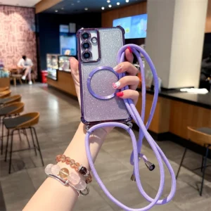 Plating Clear Magnetic Cases For Samsung Galaxy S25 edge S24 Ultra S23 Plus S21 S20 FE A36 A56 Crossbody Lanyard Necklace Cover