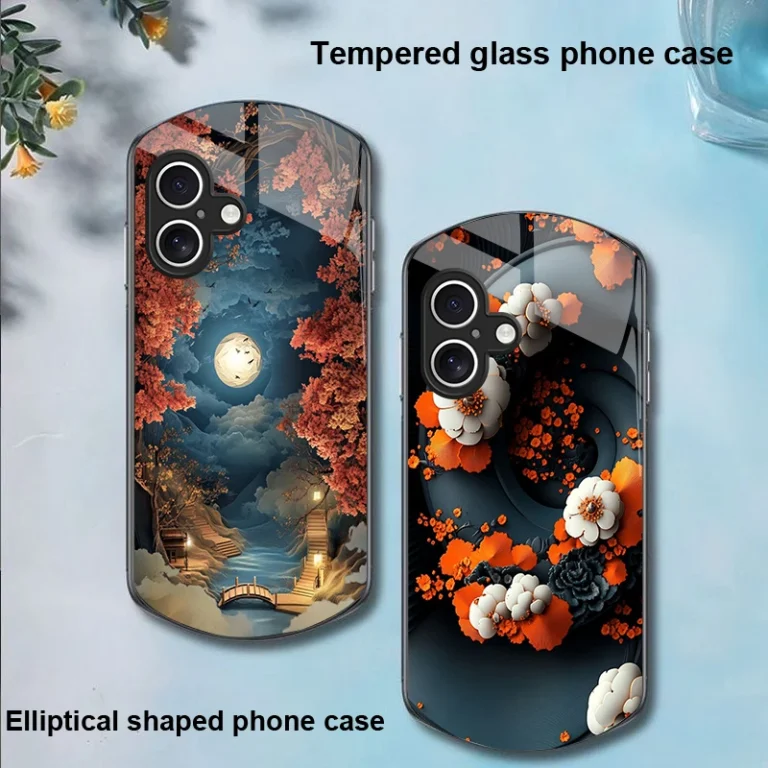 | Wholesale Price at Gaffar India Golden Leaf Black For Apple IPhone 16 11 13 15 14 Pro Max 12 Mini 7 8 Plus XR X XS Elliptical Shaped Tempered Glass Phone Case