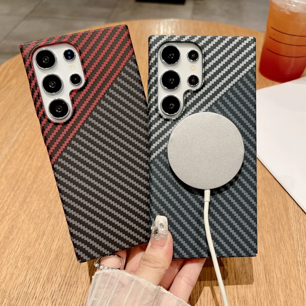 Carbon Fiber Texture Armor Magnetic For Magsafe Case For Samsung S25 S24 S23 S22 Note 20 Ultra 10 Plus A56 A16 A55 Hard PC Cover - Image 2