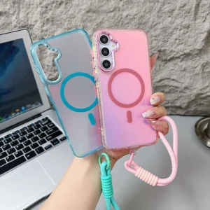 New Laser Gradient Lanyard Shockproof Magnetic Case For Samsung Galaxy A16 A06 A55 A54 A53 A35 A25 A15 A05 A05S Magsafe Cover
