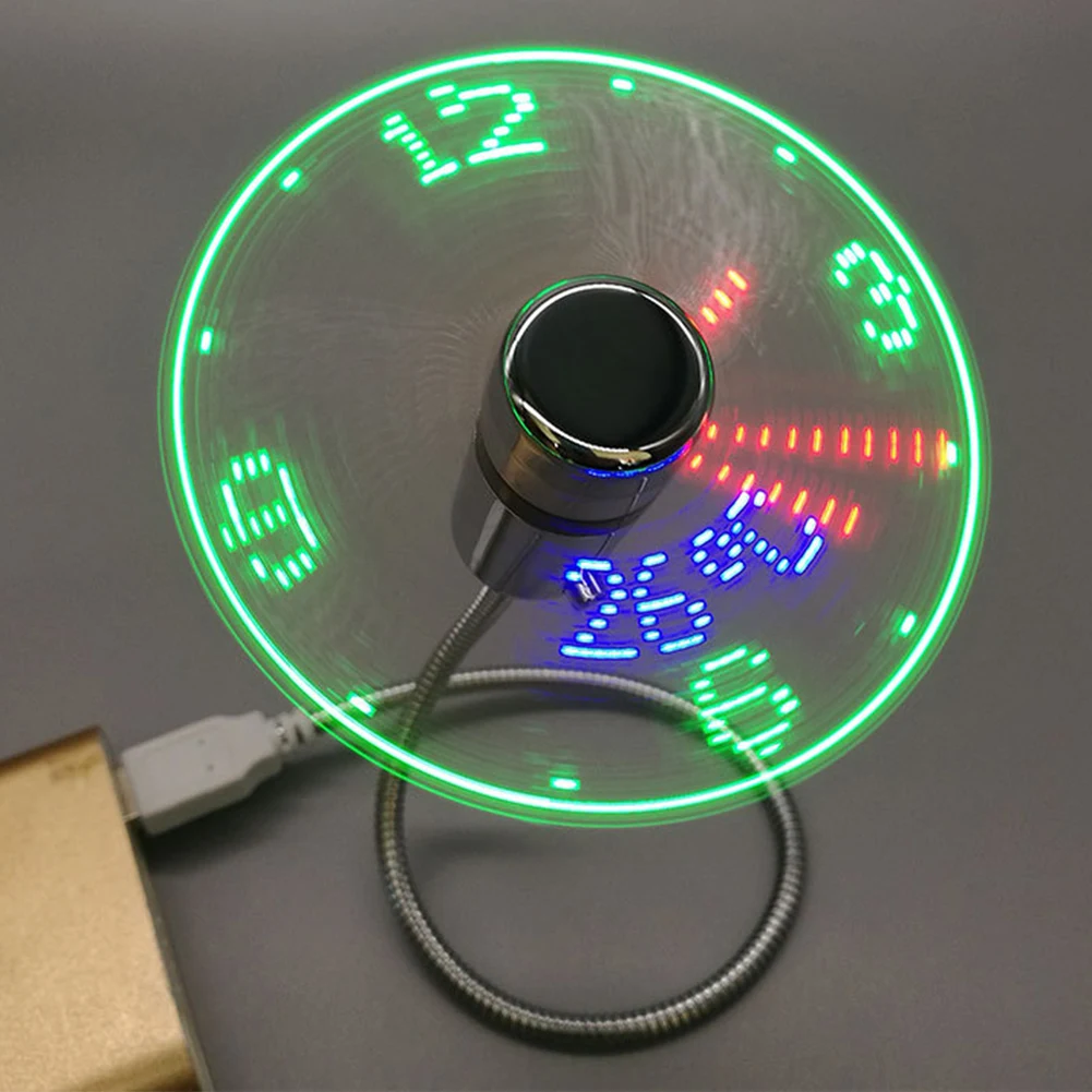 | Wholesale Price at Gaffar India Portable Clock Fan RGB LED Night light 5V USB Hand Fan Real Time Temperature Display Metal Mini Fan for PC Laptop Desktop Cooler