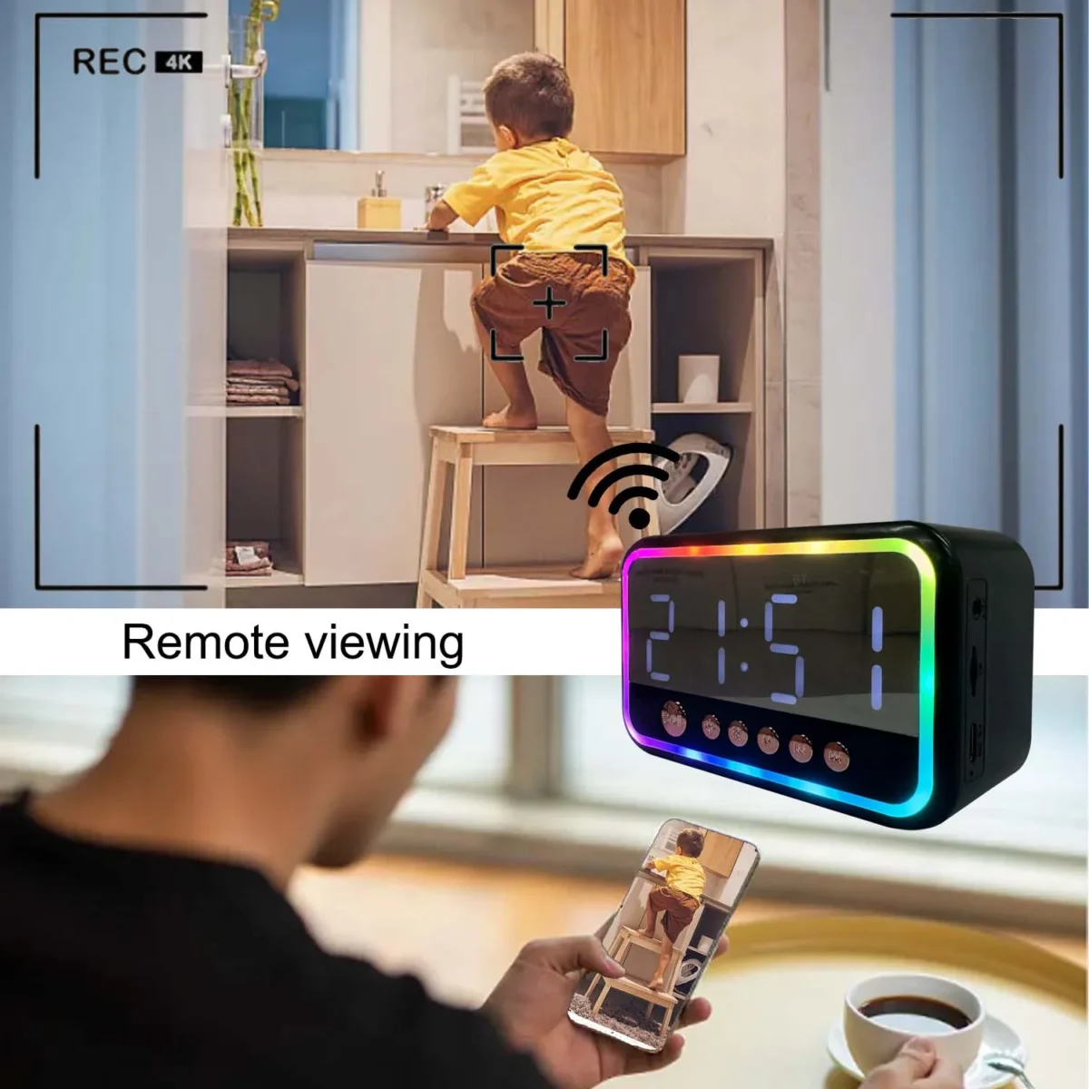 4K Clock Camera with Bluetooth Speaker, WiFi, Motion Detection, App Control, Alarm & Temp Display – Ideal for Indoor Use - Image 5