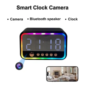 4K Clock Camera with Bluetooth Speaker, WiFi, Motion Detection, App Control, Alarm & Temp Display – Ideal for Indoor Use