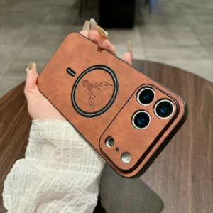 Retro Deer Pattern Matte Leather Magnetic Case for iPhone 17air 17Pro 16 17 Pro Max 16e 15 Plus for Magesafe Shockproof Cover