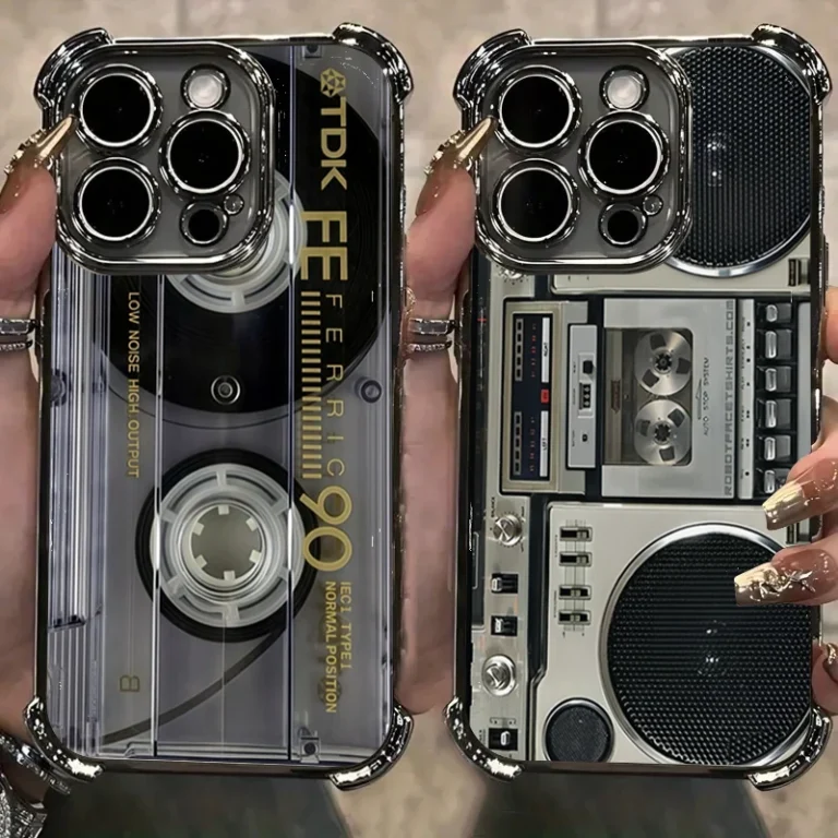 Retro Cassette Pattern Silicone Soft Phone Case For iPhone 17 16 15 14 13 12 11 Pro Max Plus 17 Air Airbag Plating Back Cover