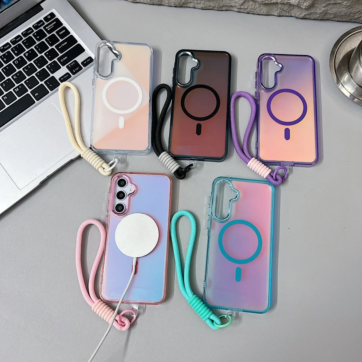 Fashion Laser Gradient Magnetic Lanyard Shockproof Case for Samsung S25 S24 S23 Ultra Plus S25 edge A56 A36 A26 Magsafe Cover - Image 5