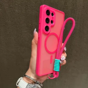 Luxury Matte Magnetic Magsafe wireless charging Cover For Samsung Galaxy S25 S24 S23 Ultra Plus With Lanyard Lens Protect Case