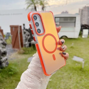 Metal Lens MagSafe Phone Case For Samsung Galaxy A56 A36 A26 A16 A06 A55 A54 A53 A35 A34 5G 4G Wireless Charging Discolour Cover