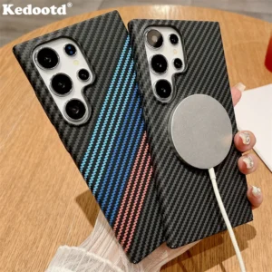 Carbon Fiber Texture Armor Magnetic For Magsafe Case For Samsung S25 S24 S23 S22 Note 20 Ultra 10 Plus A56 A16 A55 Hard PC Cover