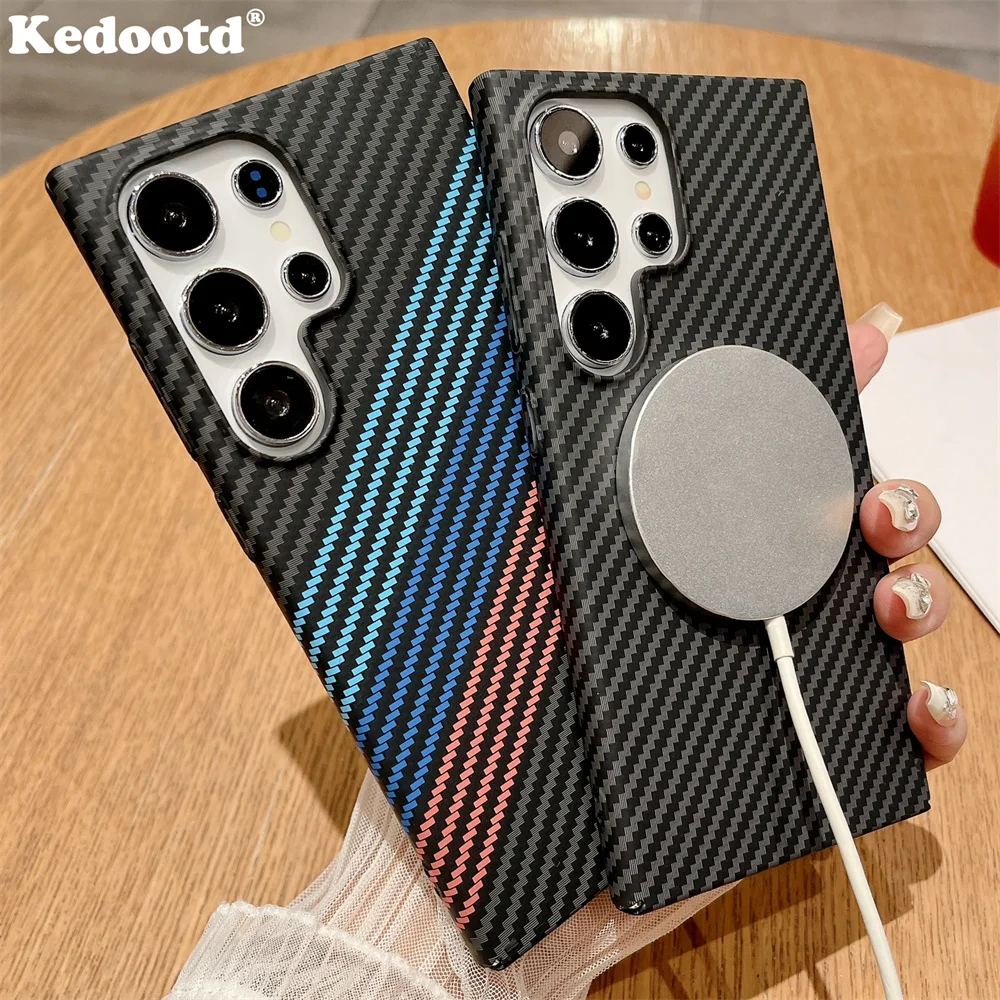 Carbon Fiber Texture Armor Magnetic For Magsafe Case For Samsung S25 S24 S23 S22 Note 20 Ultra 10 Plus A56 A16 A55 Hard PC Cover