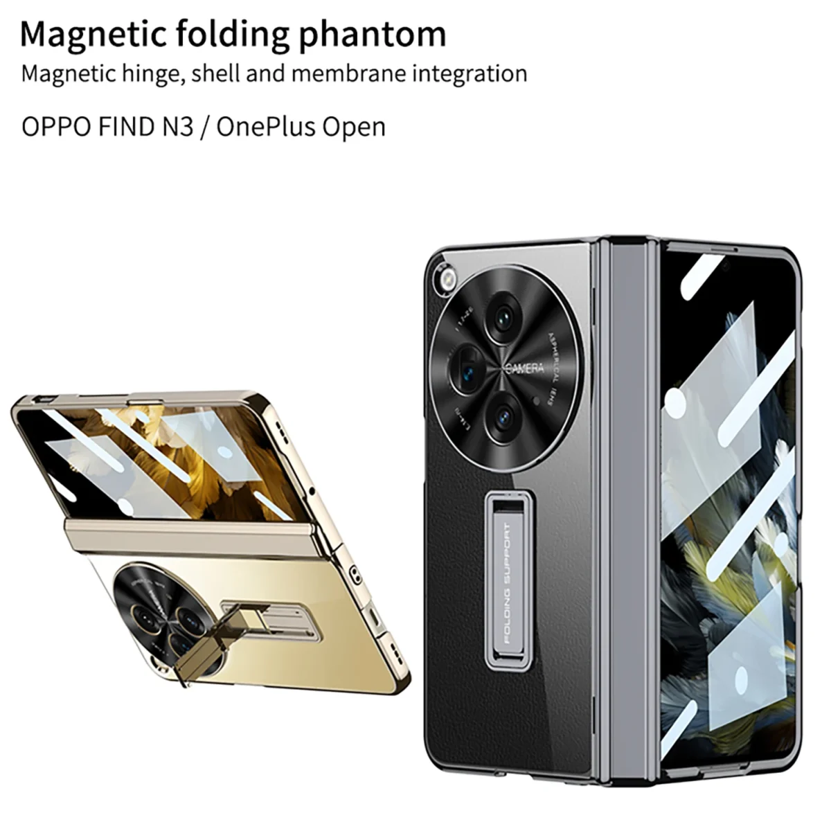 Magnetic Hinge Clear Stand Case For Oneplus Open Luxury Plating Transparent Screen Glass Protective Cover For OPPO Find N3 Case - Image 5