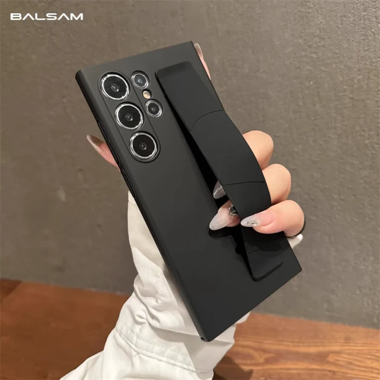 | Wholesale Price at Gaffar India Luxury Ultra-Thin Matte Elastic Silicone Wrist Strap Shockproof Case For Samsung S25 Edge S24 S23 Ultra Plus PC Hard Clear Cover