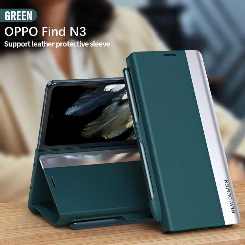 For OPPO Find N3 Case Luxury Magnetic PU Flip Leather Bracket Anti-fingerprint Folding Cover with Stylus Pen For OnePlus Open