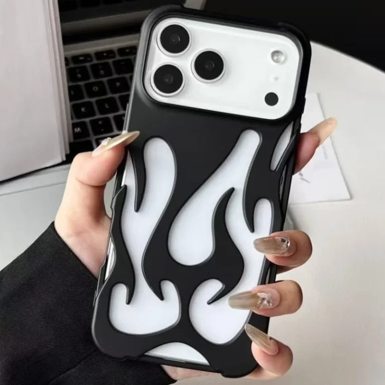 3D Flame Pattern Hollow Slim Phone Case For iPhone 17 Air 16 15 14 13 12 11 Pro Max Shockproof Protective Heat Dissipation Cover