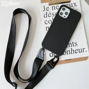 Matte Liquid Silicone Crossbody Necklace Strap Soft Case For iPhone 17 16 15 Pro Max 14 11 12 13 XR XS 8 7 Plus Shockproof Cover