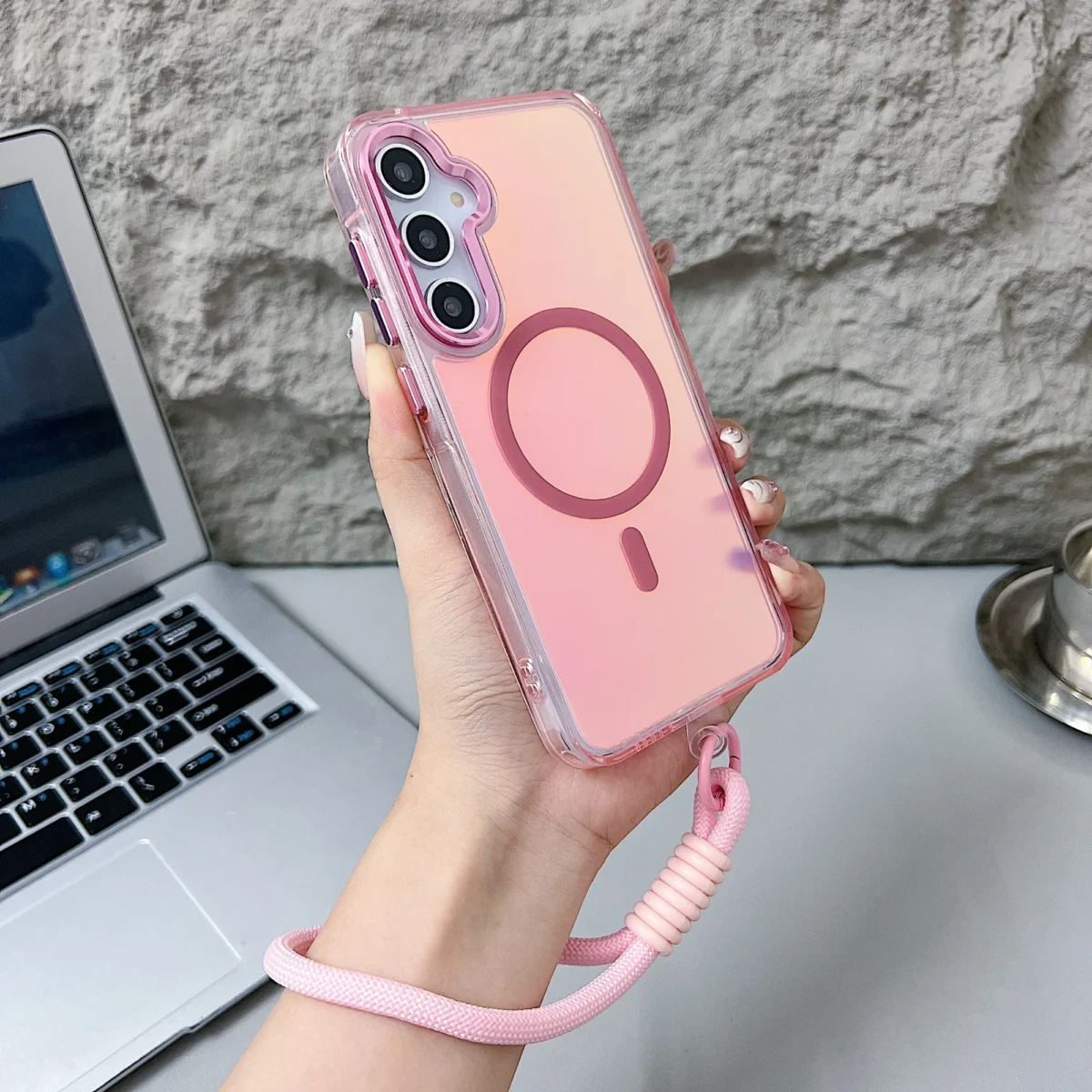 Fashion Laser Gradient Magnetic Lanyard Shockproof Case for Samsung S25 S24 S23 Ultra Plus S25 edge A56 A36 A26 Magsafe Cover - Image 2