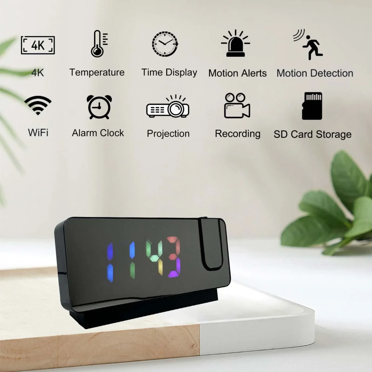 4K Ultra HD Projection Alarm Clock Camera with Wi-Fi, Motion Detection, Remote Viewing, Recording, Nanny Cam for Indoor Security - Image 2