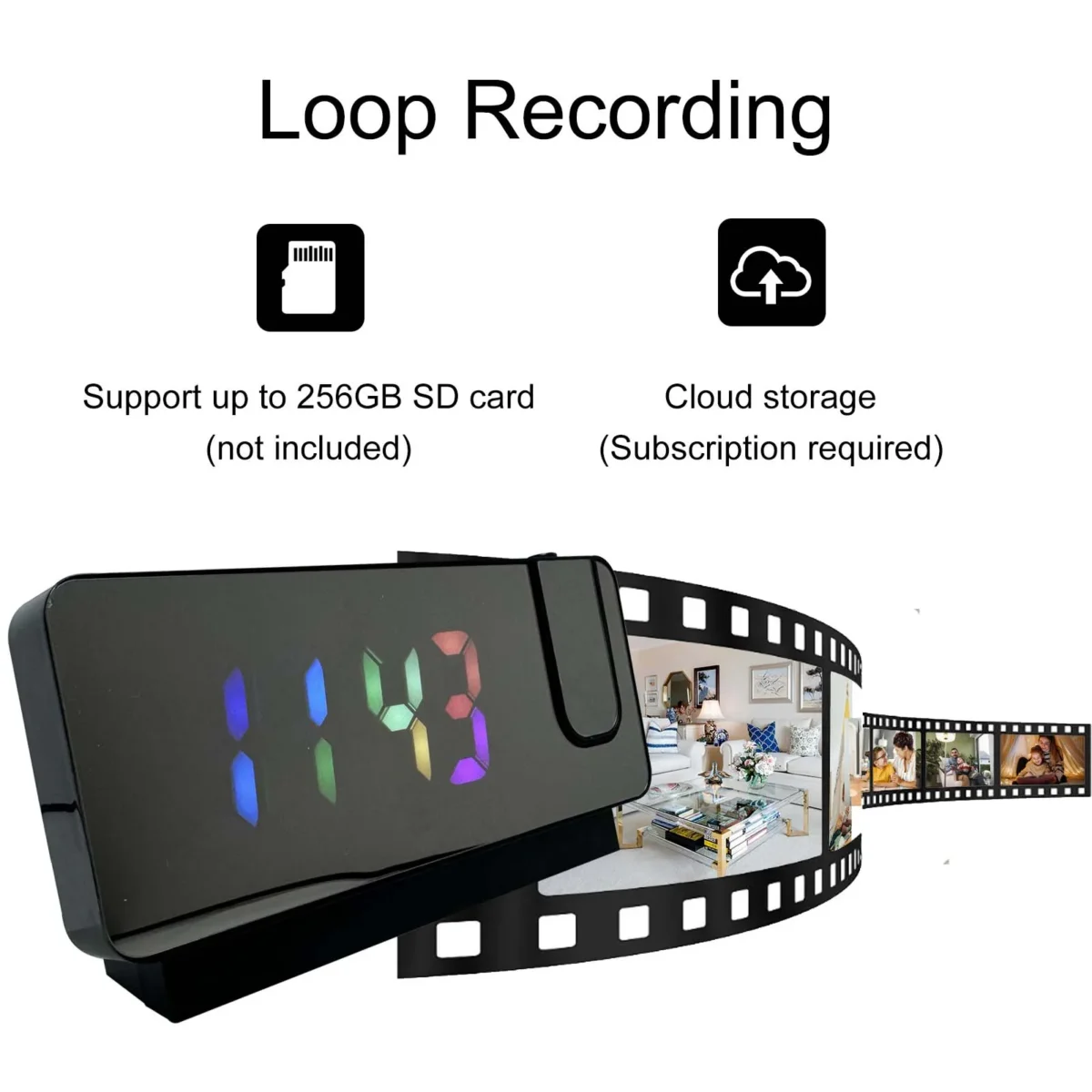 4K Ultra HD Projection Alarm Clock Camera with Wi-Fi, Motion Detection, Remote Viewing, Recording, Nanny Cam for Indoor Security - Image 4
