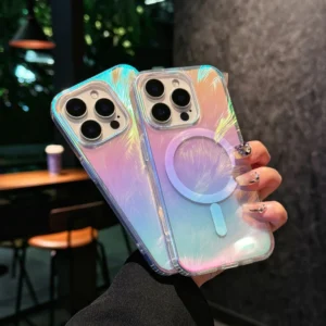 color Feather gradient magnetic protective cover. For Apple iPhone 16 Pro Max 16pro, 16, 15, 14, 13, 12pro 11 series phone case