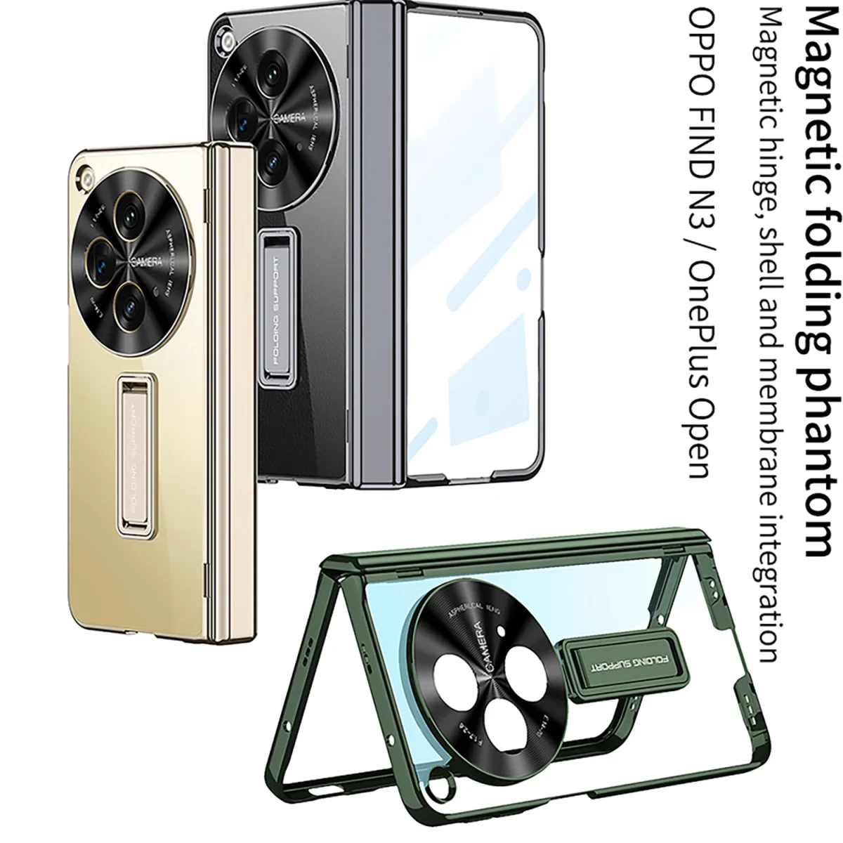 Magnetic Hinge Clear Stand Case For Oneplus Open Luxury Plating Transparent Screen Glass Protective Cover For OPPO Find N3 Case - Image 3