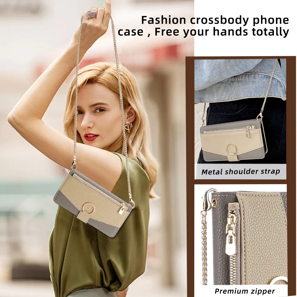 | Wholesale Price at Gaffar India Leather Phone Case for Samsung S25 Ultra S24 S23 S22 Plus Crossbody Wallet S23 FE Case Flip Mirror Cover with Long Lanyard - Image 5