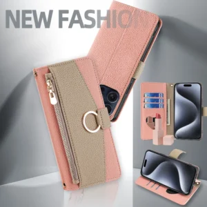 Leather Phone Case for Samsung S25 Ultra S24 S23 S22 Plus Crossbody Wallet S23 FE Case Flip Mirror Cover with Long Lanyard