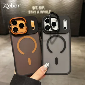 Armor Metal Lens Stand For Magsafe Phone Case For iPhone 17 16 15 14 13 12 17 Pro Max Plus Magnetic Wireless Charge Hard Cover