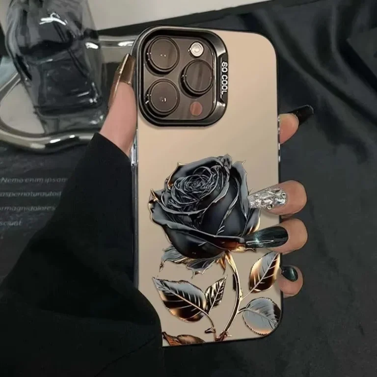 Black Gold Rose Phone Cases for iPhone 16 15 Pro Max Cases For iPhone 16E 11 12 13 14 Pro X XS XR 7 8 Plus SE2 Silver IMD Covers