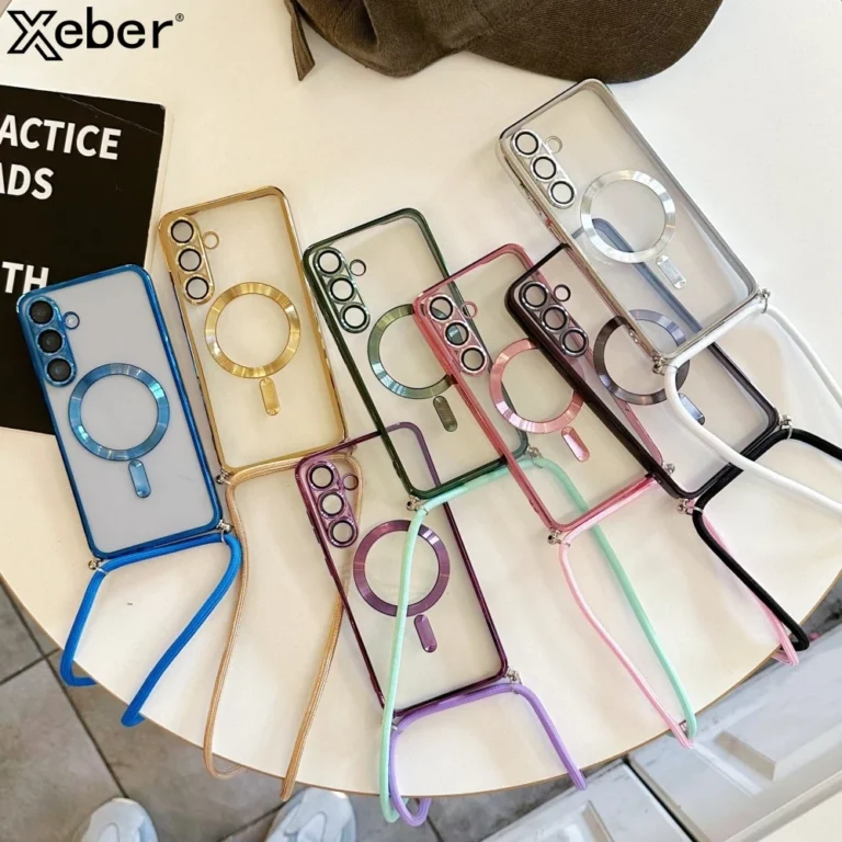 Crossbody Necklace Lanyard Plating Magnetic For Magsafe Transparent Case For Samsung S25 Ultra S24 S23 S22 S21 Plus Soft Cover