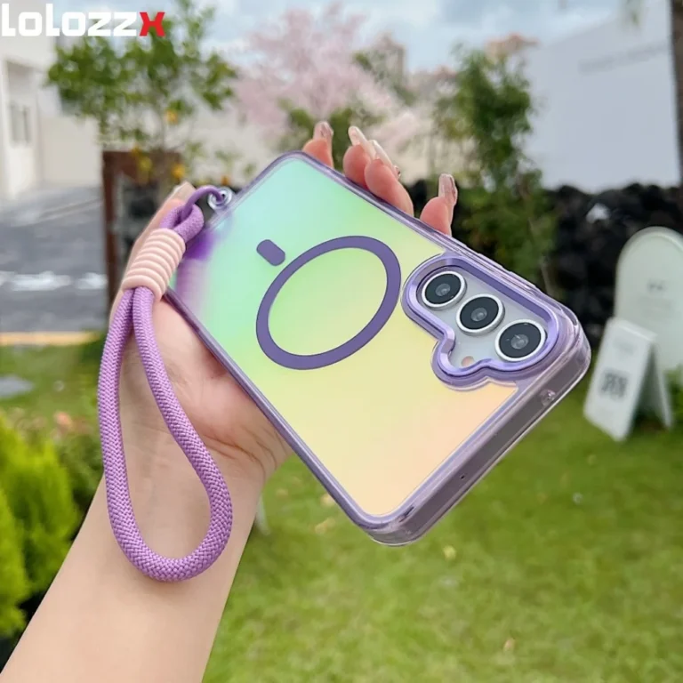 | Wholesale Price at Gaffar India Gradient Laser Magnetic Wrist Strap Case For Samsung S25 S23 Ultra S24 Plus S25Edge A55 A56 A35 A36 A25 A15 A34 Acrylic Cover