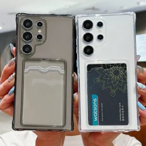 Luxury Card Pocket Silicone Soft Case For Samsung Galaxy S25 S24 S23 S21 FE S22 Ultra Plus Card Bag Clear Shockproof Shell Cover