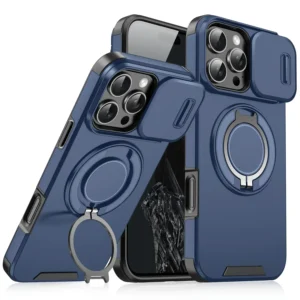 Luxury Heavy-Duty Rugged Armor Magnetic Bracket Case For iPhone 16 14 13 12 11 15 Pro Max Plus Slide Camera Protection PC Cover