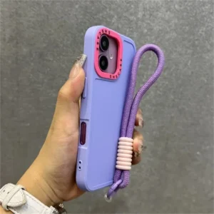 Luxury Wrist Strap Bracelet Lanyard Phone Case For iPhone 17 Air 15 16 Pro Max 14 13 12 11 Collision Color Lens Protector Cover