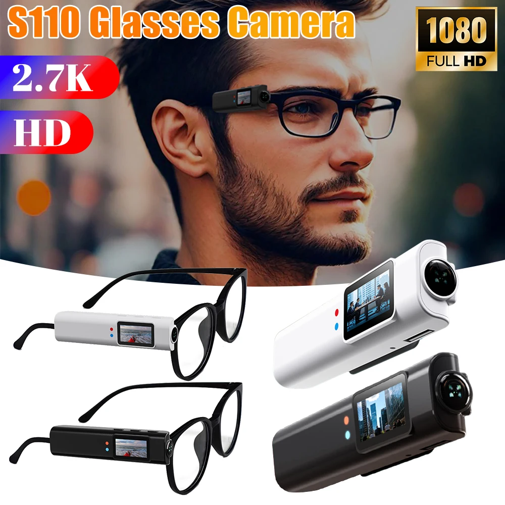 S110 Glasses Camera 2.7K Mini Eyeglasses Video Shooting Micro-camera HD WiFi Smart Glasses Video Sound Recording for Hiking Bike