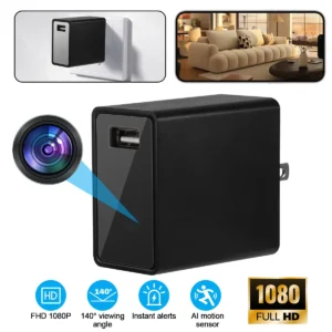 Wi-Fi Charger Video Surveillance Miniature Camera HD 1080P Outdoor AI Auto Tracking IP Camera Audio Video Surveillance Black