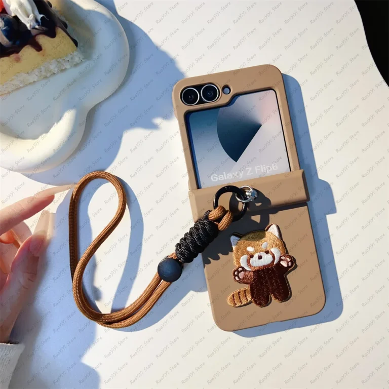 | Wholesale Price at Gaffar India Cute Korean Solid Color Brown Raccoon Portable Rope Phone Case for Samsung Galaxy Z Flip7 6 Z Flip5 Zflip7FE Flip4 3 Flip6 Cover