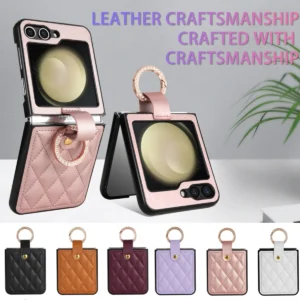 High Quality PU Leather Ring Holder Phone Case for Samsung Galaxy Z Flip 7 FE 6 5 4 3 5G Flip6 Flip7 Protection Shockproof Cover