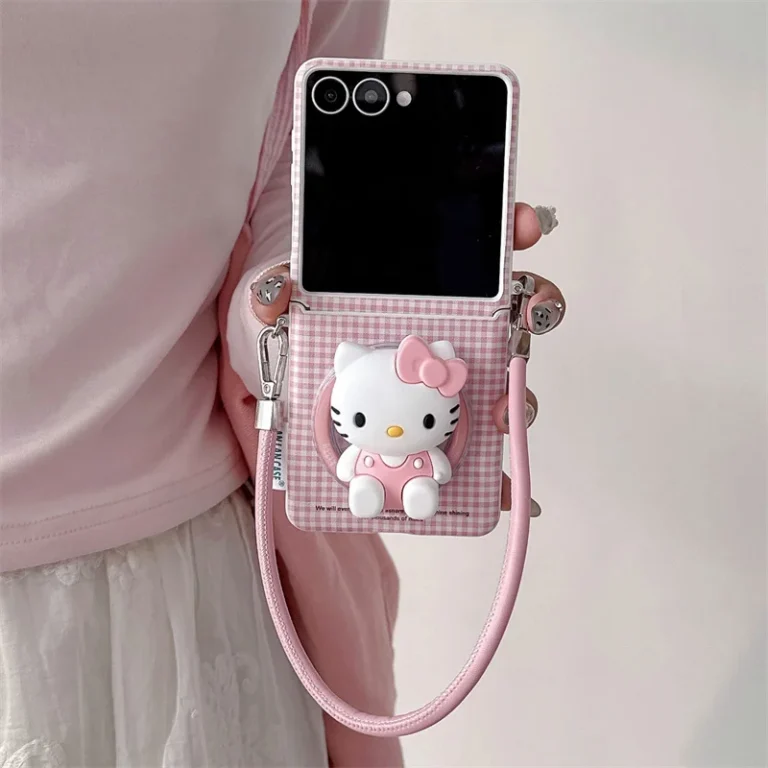 | Wholesale Price at Gaffar India Korean Cute Pink Plaid Pattern Magnetic Phone Case For Samsung Galaxy Z Flip 7 6 5 ZFlip5 ZFlip7 Cover with Stand For Magsafe Ca