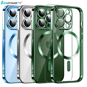 Plating Soft Clear Case For iPhone 17 Air 16 15 14 13 12 11 Pro Max Wireless Charging Magsafe Shockproof TPU Cover Weak Magnetic