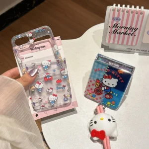 Cute Cartoon Sanrio Hello Kitty Phone Case For Samsung Galaxy Z Flip 7 6 Candy Colorful Hard Cover For Z Flip4 5 With Lanyard