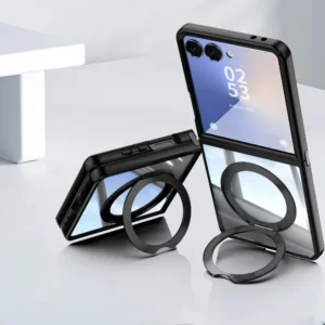 360° Ring Holder Phone Case for Samsung Galaxy Z Flip 7 FE 6 5 Flip7 Flip6 Flip5 5G Kickstand TPU+PC Clear Magnetic Cover