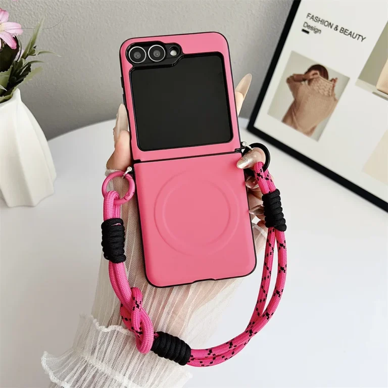 For Magsafe Magnetic Wrist Strap Phone Case for Samsung Galaxy Z Flip 7 FE 6 5 4 3 5G Flip7 Flip6 Flip5 Hinge Protection Cover