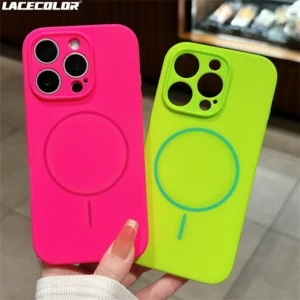 Fashion Fluorescent Silicone Magnetic for Magsafe Case For iPhone 17 Air 16 15 14 Plus 13 12 Pro Max Wireless Charge Candy Cover