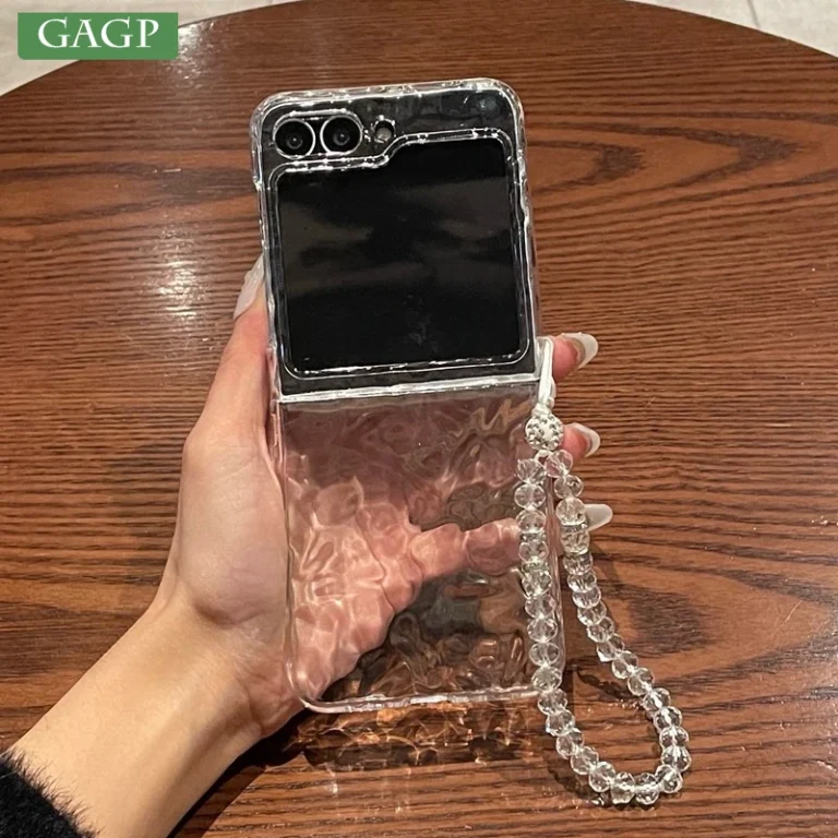 | Wholesale Price at Gaffar India Luxury Water Ripple Case for Samsung Galaxy Z Flip 7 6 5 4 3 Flip7 Flip6 Clear Soft TPU Bead Bracelet Cover for Samsung ZFlip7