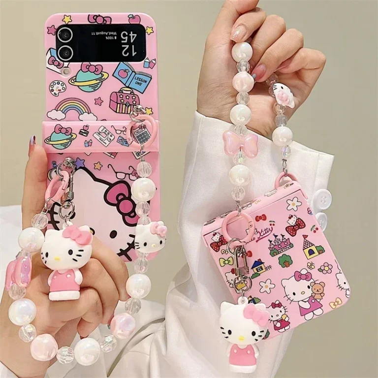 | Wholesale Price at Gaffar India Cute Cartoon Sanrio Hello Kitty Phone Case For Samsung Galaxy Z Flip 7 6 5 Candy Colorful Hard Cover For Z Flip 3 4 With Lanyard